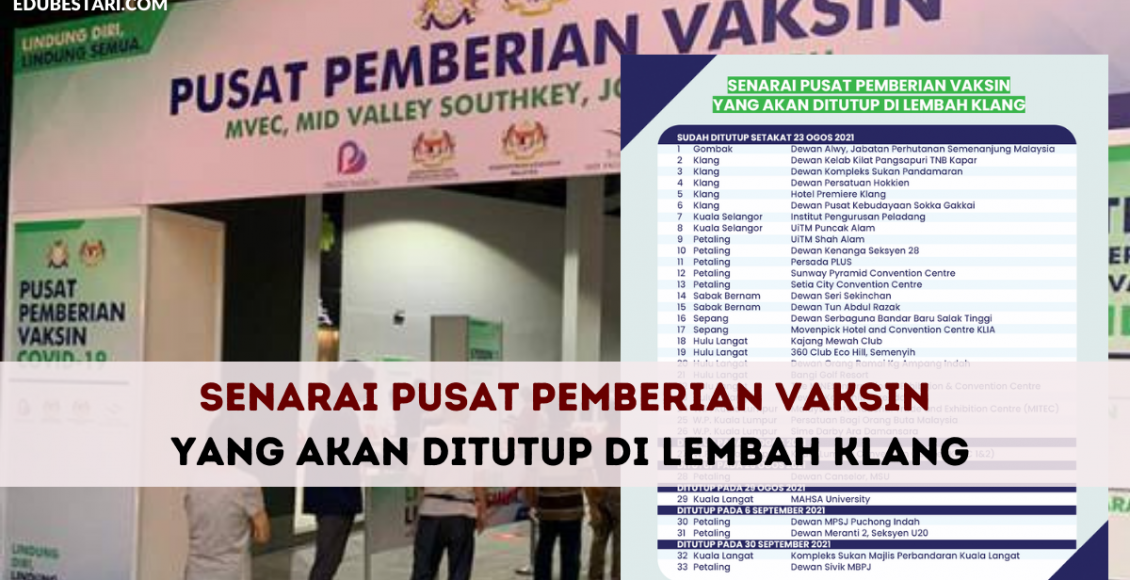 Senarai Pusat Pemberian Vaksin Yang Akan Ditutup Di Lembah Klang