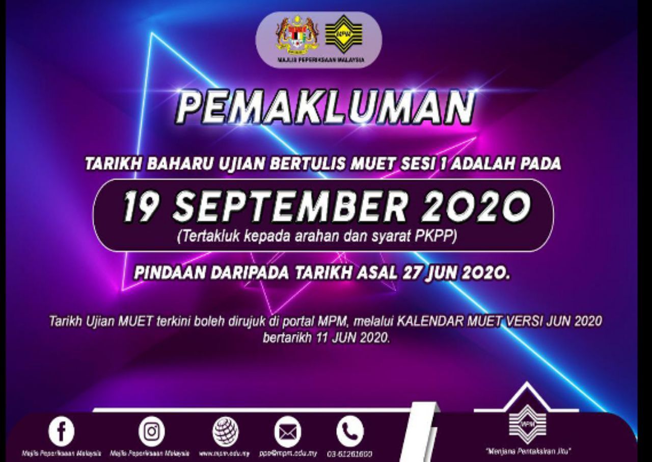 Tarikh Ujian Bertulis Muet Sesi 1 Tahun 2020 Edu Bestari