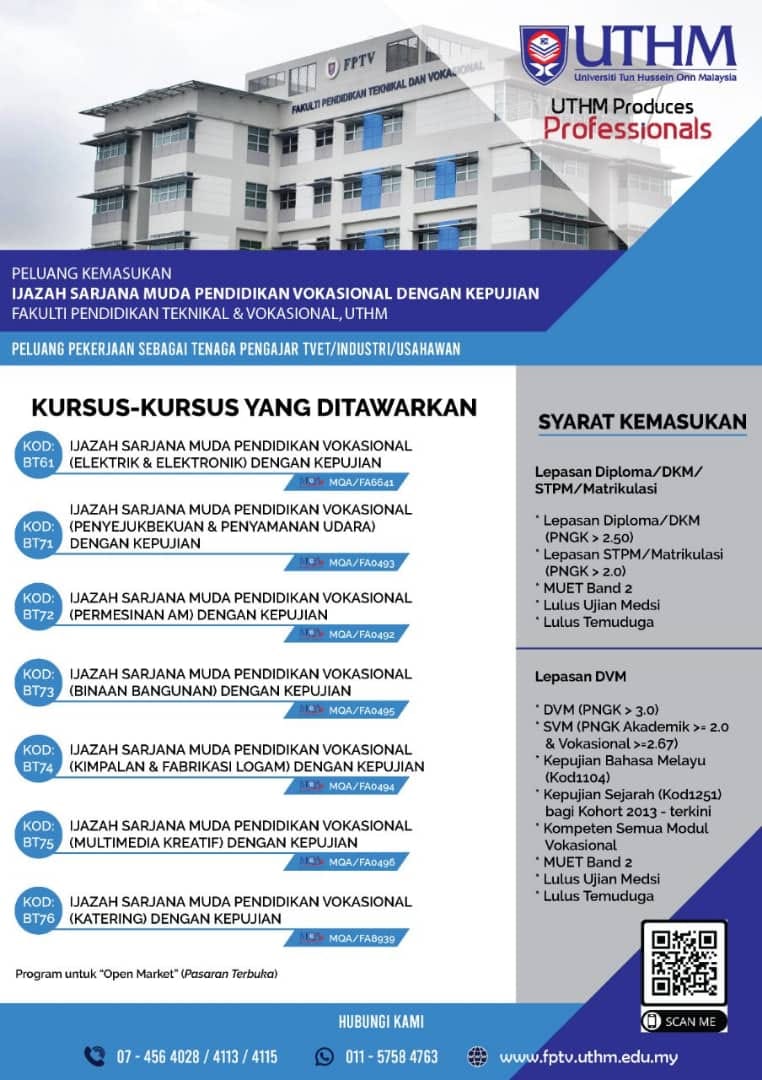 Tawaran Program Sarjana Muda Pendidikan Vokasional UTHM (Ambilan 