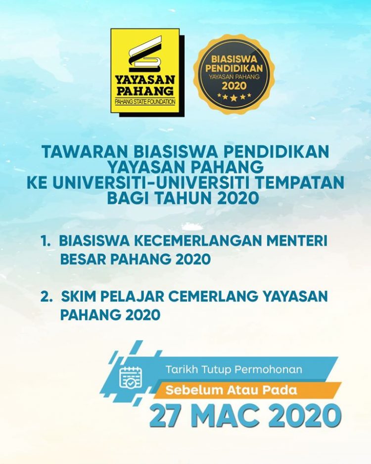 Tawaran Biasiswa Pendidikan Yayasan Pahang Ke Universiti Tempatan Bagi Tahun 2020 Di Buka Edu Bestari