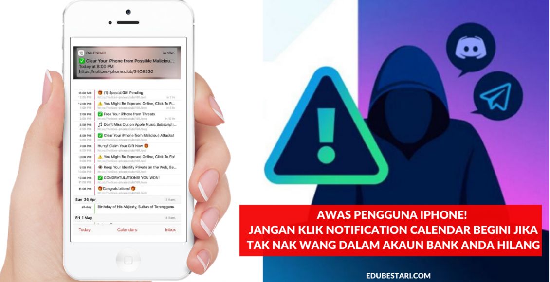 Awas Pengguna iPhone! Jangan Klik Notification Calendar Begini Jika Tak Nak Wang Dalam Akaun Bank Anda Hilang