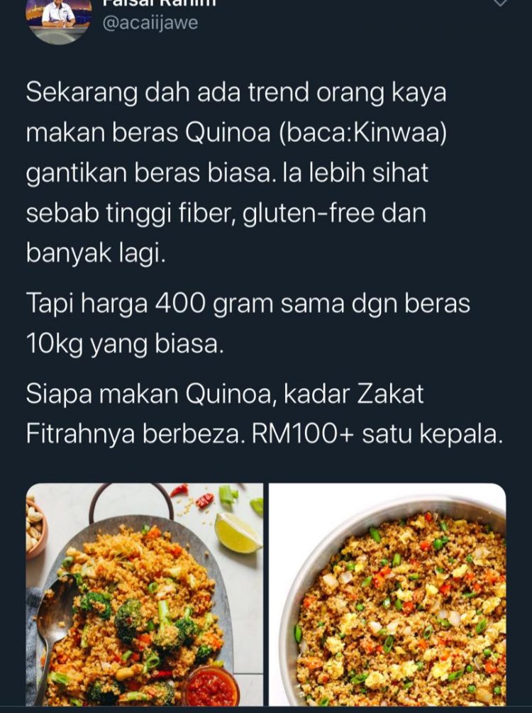 Siapa Makan Quinoa, Zakat Firtrahnya Lebih RM100 Untuk Satu Kepala. Ianya Bukan Beras Biasa-biasa