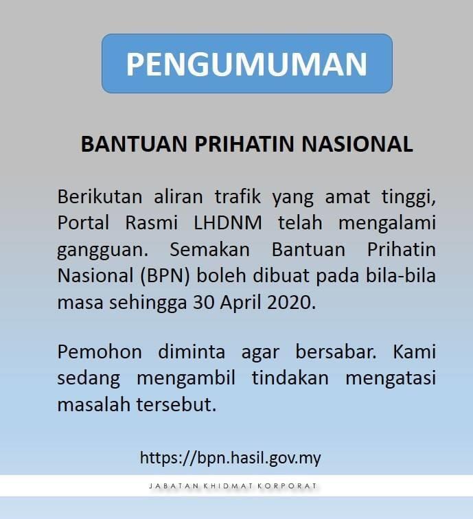 Tarikh Tutup Permohonan Bantuan Prihatin Nasional 30 April Ini
