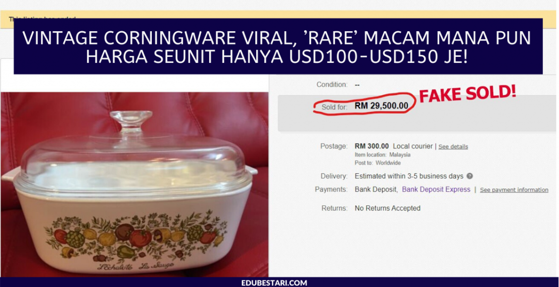 Vintage Corningware VIRAL, ’Rare’ Macam Mana Pun Harga Seunit Hanya USD100-USD150 Je!