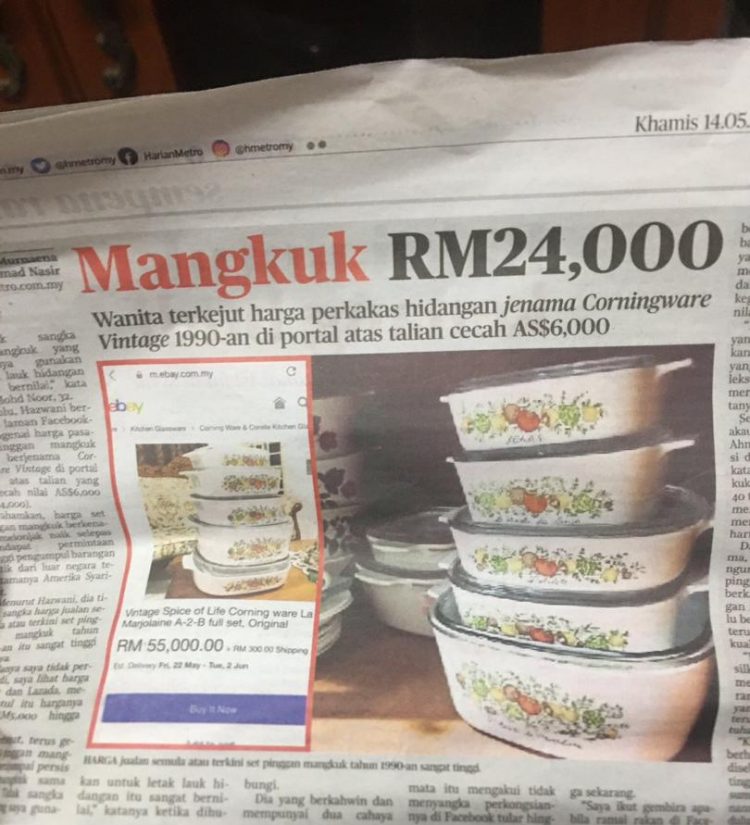 Vintage Corningware VIRAL, ’Rare’ Macam Mana Pun Harga Seunit Hanya USD100-USD150 Je!