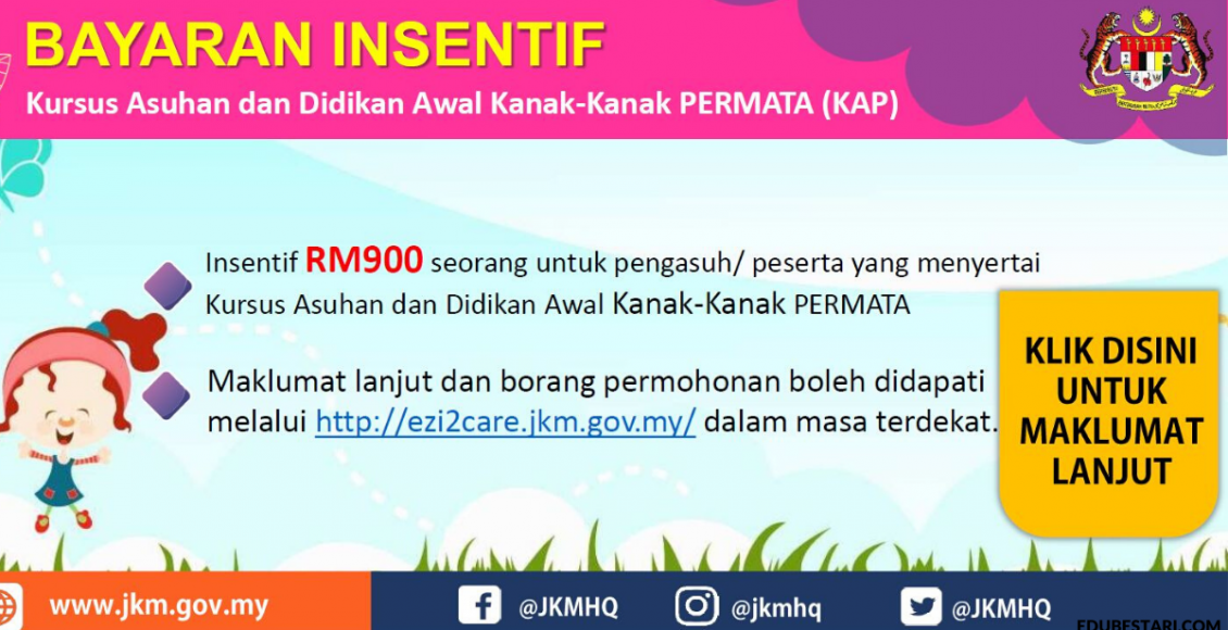 Bayaran Insentif RM900 Untuk Kursus Asuhan Dan Didikal Awam Kanak-Kanak PERMATA (KAP)