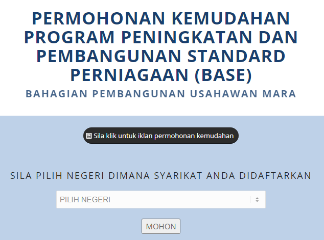 Permohonan Program Peningkatan Dan Pembangunan Standard Perniagaan MARA