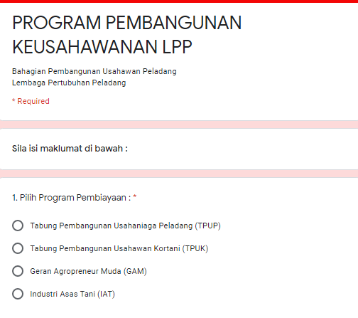 Permohonan Tabung Pembangunan Usahaniaga Peladang (TPUP 