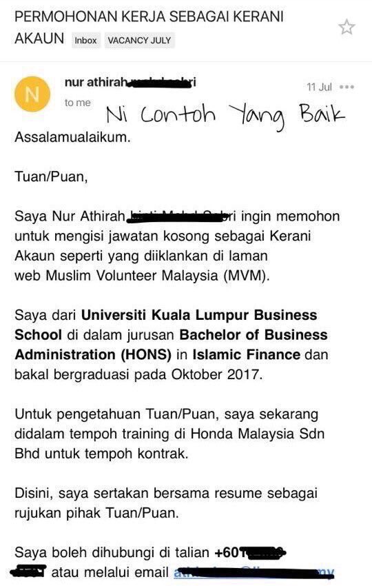 Contoh Permohonan Kerja Melalui Email Bahasa Melayu