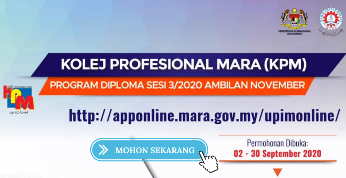 Permohonan Kemasukan Pengajian Peringkat Diploma Di Kolej Profesional MARA Ambilan November Kini Dibuka