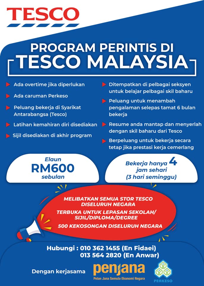 [500 Kekosongan] Program Perintis TESCO Malaysia, Terbuka Untuk Lepasan Sekolah, Sijil, Diploma & Ijazah