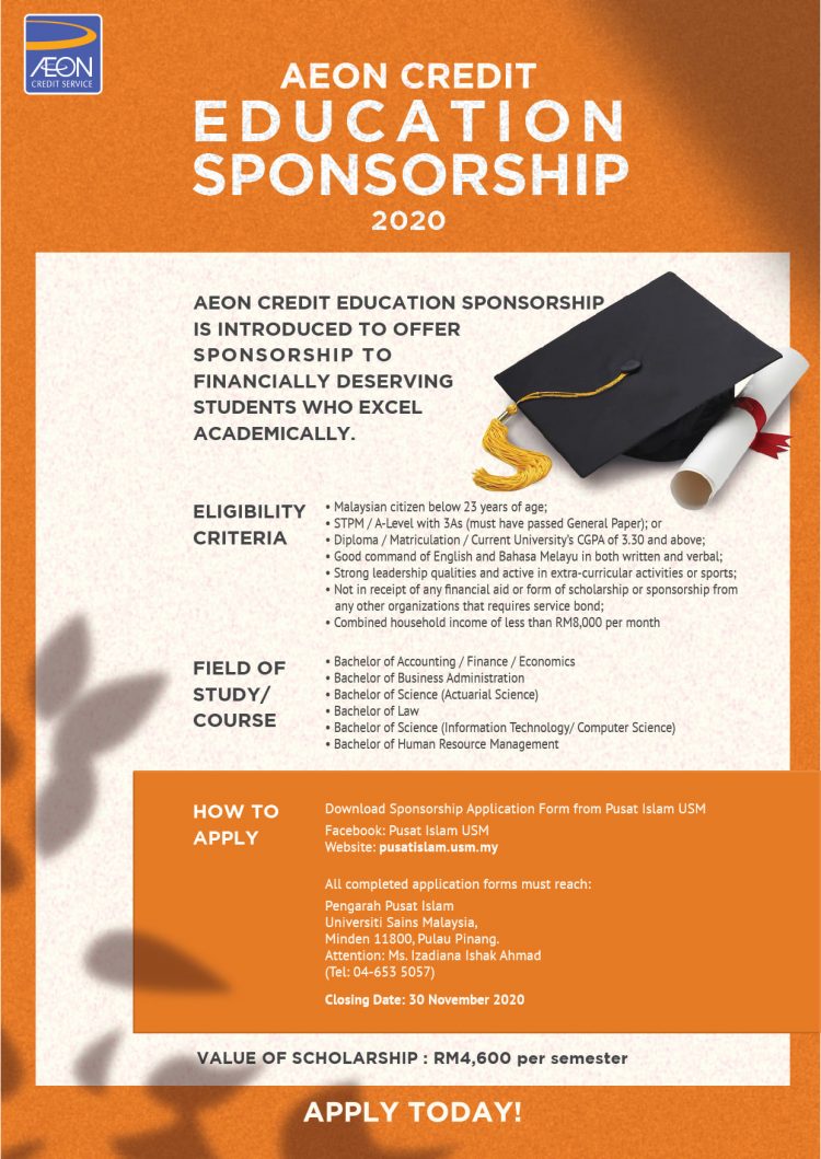 Permohonan Biasiswa AEON Credit Service (M). Terima RM4 