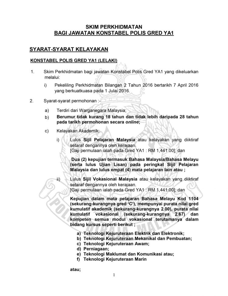 Syarat Cara Mohon Jawatan Konstabel Polis Ya1 Pdrm Dengan Kelayakan Minima Spm Edu Bestari