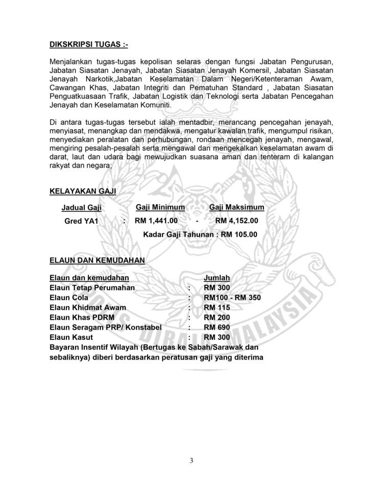 Cara Mohon Jawatan Konstabel Polis YA1 PDRM Dengan Kelayakan Minima SPM