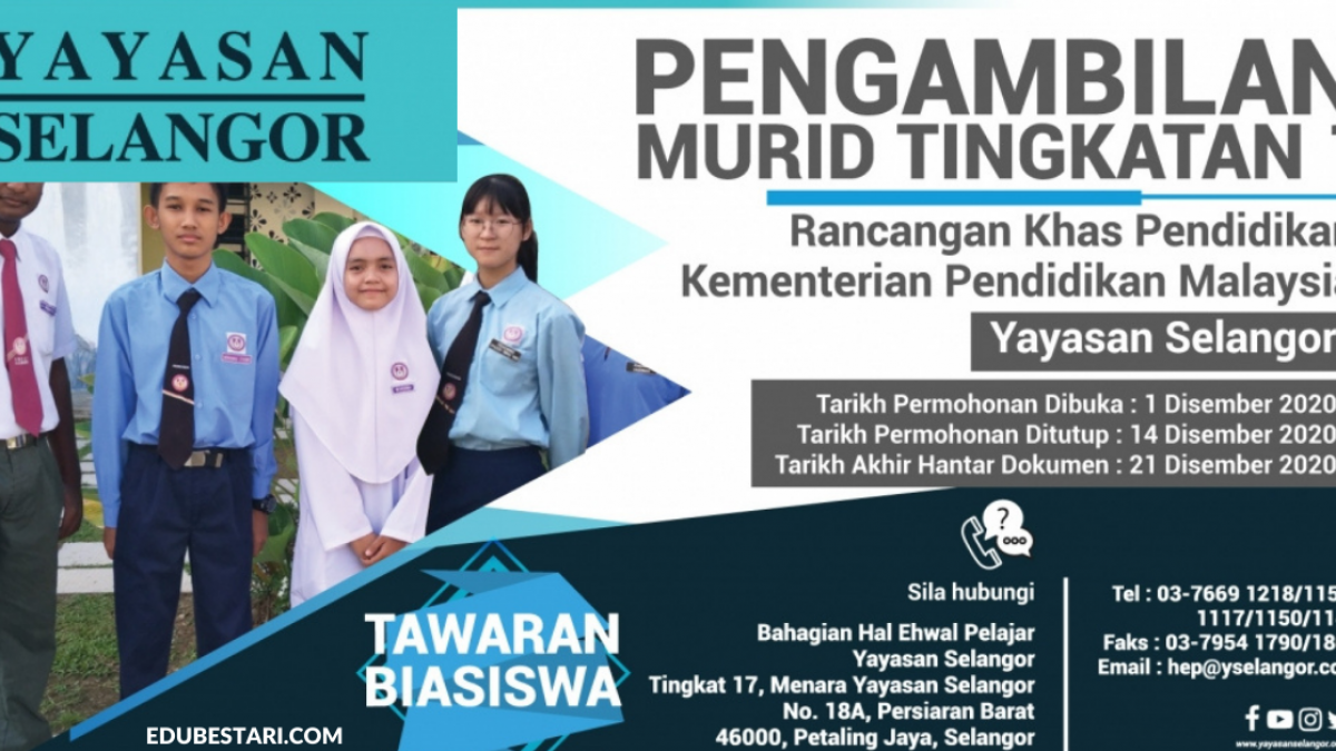 Permohonan Kemasukan Murid Tingkatan 1 Rancangan Khas Pendidikan Yayasan Selangor 2021 Edu Bestari