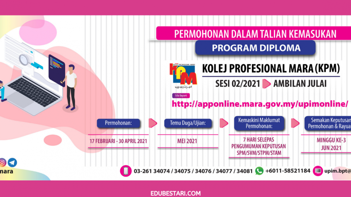 Permohonan Kemasukan Program Diploma Kolej Profesional Mara Kpm Ambilan Julai 2021 Edu Bestari