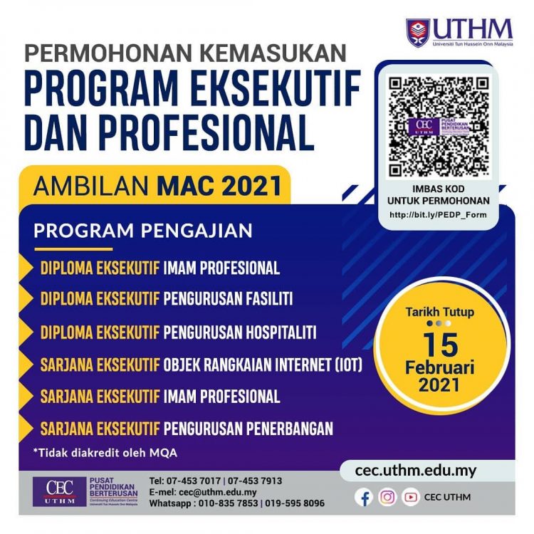 Permohonan Kemasukan Program Eksekutif & Profesional UTHM Ambilan Mac 2021