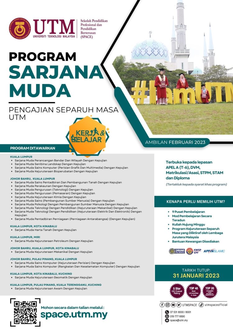 Tawaran Program Sarjana Muda Pengajian Separuh Masa UTM Ambilan Februari Edu Bestari