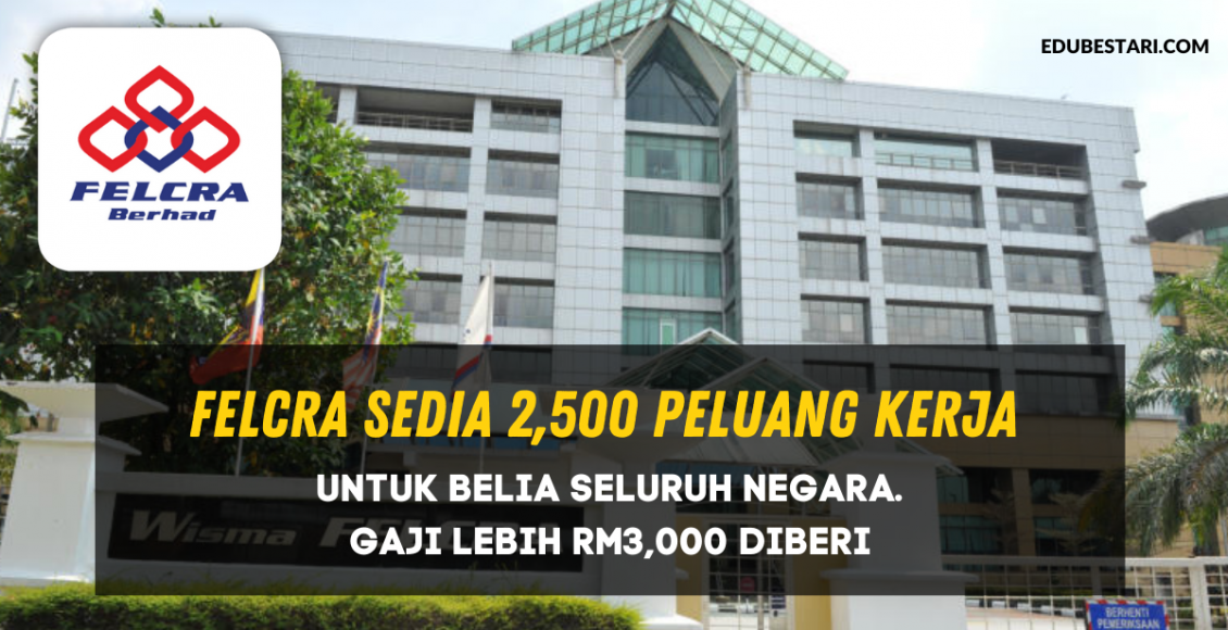 FELCRA Sedia 2,500 Peluang Kerja Untuk Belia Seluruh Negara. Gaji Lebih RM3,000 Diberi