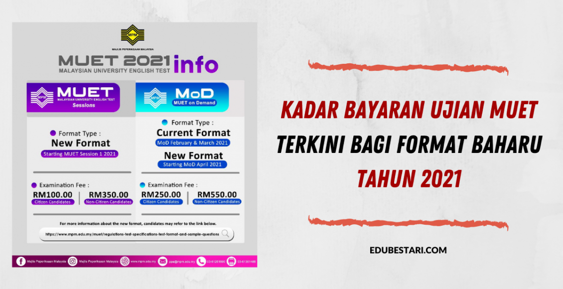 Kadar Bayaran Ujian MUET Terkini Bagi Format Baharu tahun 2021