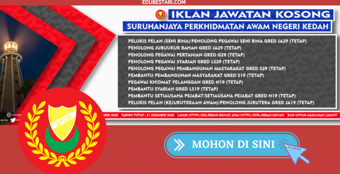 Permohonan Jawatan kosong Suruhanjaya Perkhidmatan Awam Negeri Kedah Dibuka