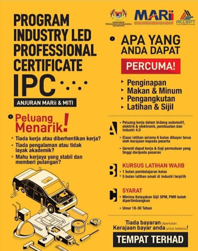 Tawaran Program Industry LED Professional Certificate IPC Buat Penganggur. Elaun Sehingga RM2,000 Sebulan