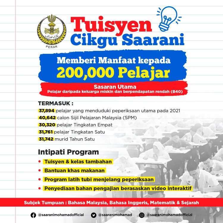 Program Tuisyen Cikgu Saarani : Bantuan Tuisyen Buat 200,000 Pelajar