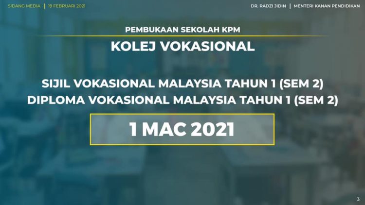 Tarikh Rasmi Pembukaan Sekolah Rendah & Menengah KPM Tahun 2021