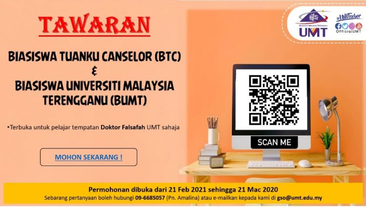 Tawaran Biasiswa Tuanku Canselor & Biasiswa UMT Dibuka. Terima Elaun RM3,000 Sebulan