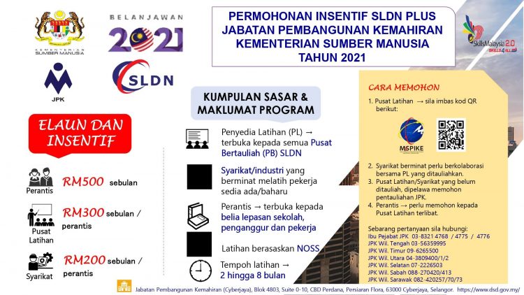 Tawaran Program Latihan Kemahiran SLDN Plus JPK. Insentif RM1,000 Sebulan Diberi