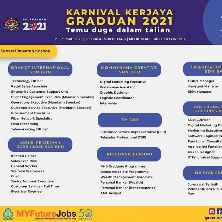 Karnival Kerjaya Graduan 2021: Temuduga Online Pelbagai Jawatan Syarikat Terkemuka Ditawarkan