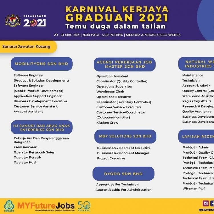 Karnival Kerjaya Graduan 2021: Temuduga Online Pelbagai Jawatan Syarikat Terkemuka Ditawarkan