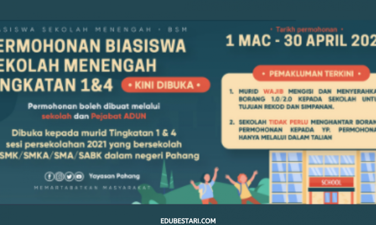Permohonan Biasiswa Sekolah Menengah Bsm Rm600 Tingkatan 1 4 Tahun 2021 Kini Dibuka Edu Bestari