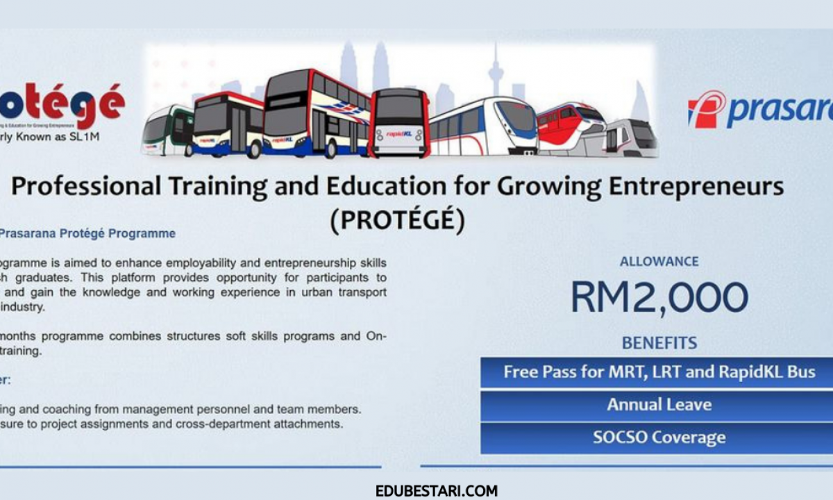 Permohonan Program Protege Prasarana 2021 Dibuka Terima Elaun Rm2 000 Sebulan Edu Bestari
