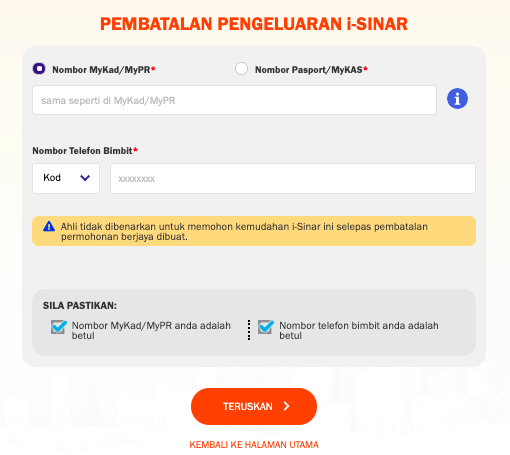 Panduan Membuat Pembatalan Pengeluaran i-Sinar KWSP