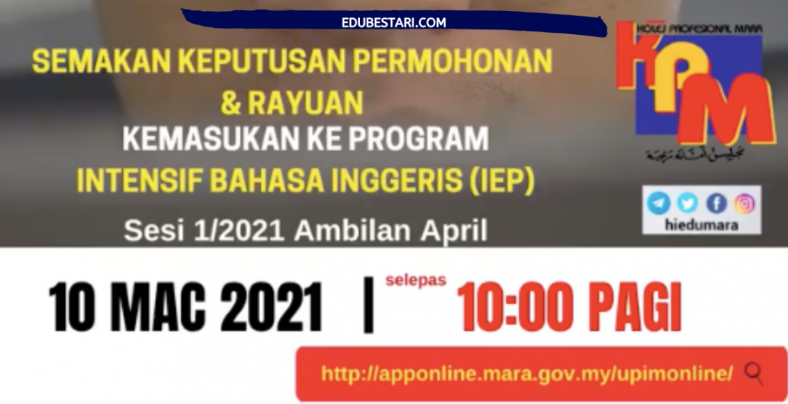 Semakan Keputusan Permohonan & Rayuan Program Insentif Bahasa Inggeris KPM Ambilan April 2021