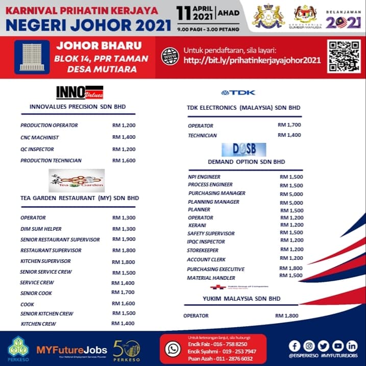 Daftar Temuduga Terbuka Karnival Prihatin Kerjaya Perkeso Johor 2021. 2,000 Jawatan Menanti