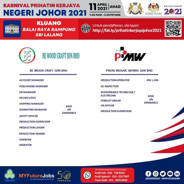 Daftar Temuduga Terbuka Karnival Prihatin Kerjaya Perkeso Johor 2021. 2,000 Jawatan Menanti