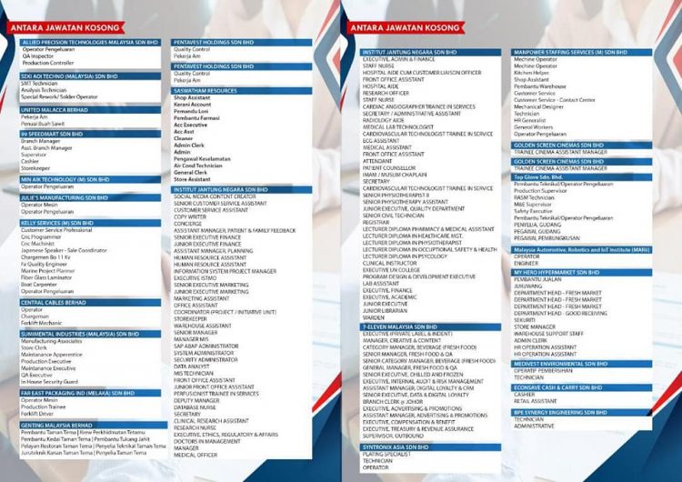 Karnival Kerjaya 3 Daerah Negeri Melaka. Lebih 5,000 Peluang Pekerjaan Menanti