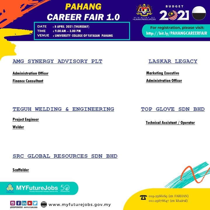 Pahang Career Fair 1.0: Daftar Temu Duga Terbuka PERKESO Pahang