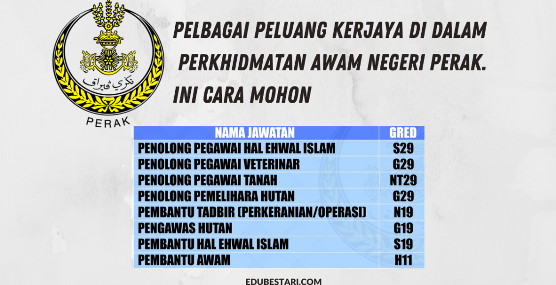 Pelbagai Peluang Kerjaya Di Dalam Perkhidmatan Awam Negeri Perak. Ini Cara Mohon