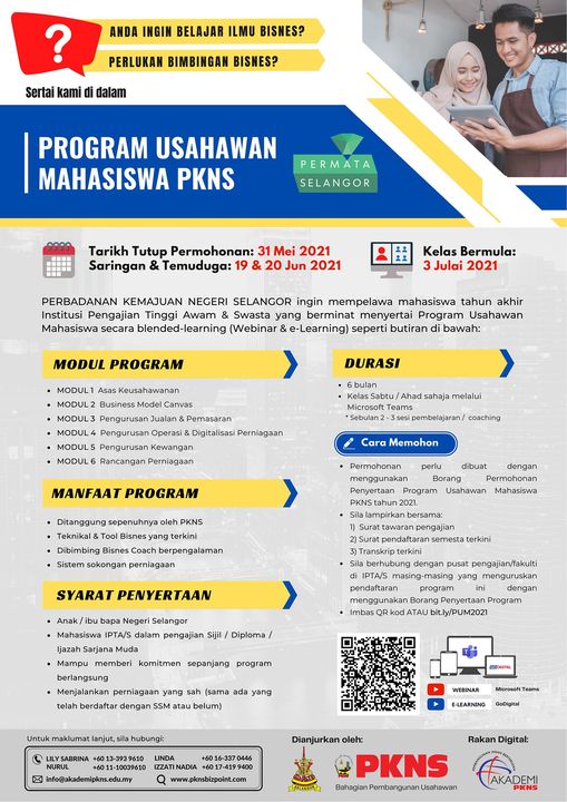 Program Usahawan Mahasiswa (PUM) PKNS 2021 Percuma. Daftar Sekarang