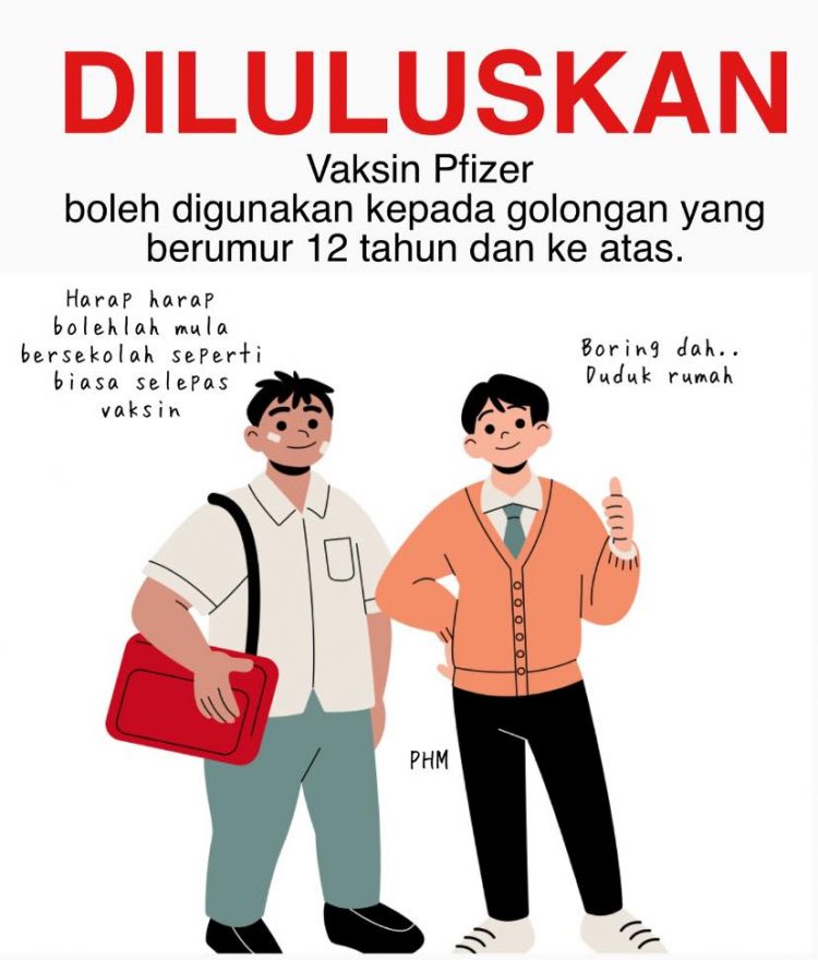 Vaksin Pfizer Selamat Untuk Anak 12 Tahun Ke Atas. Kemaskini MySejahtera Sekarang