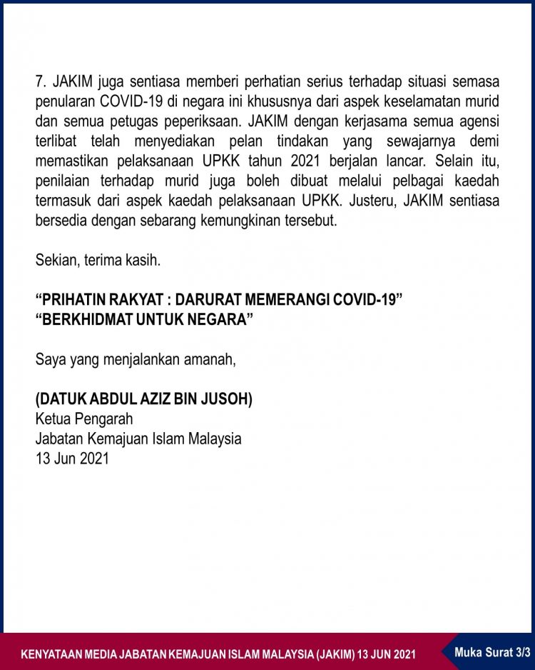 Jadual Ujian Penilaian Kelas KAFA (UPKK) Calon 2020 & 2021 Mulai September 2021