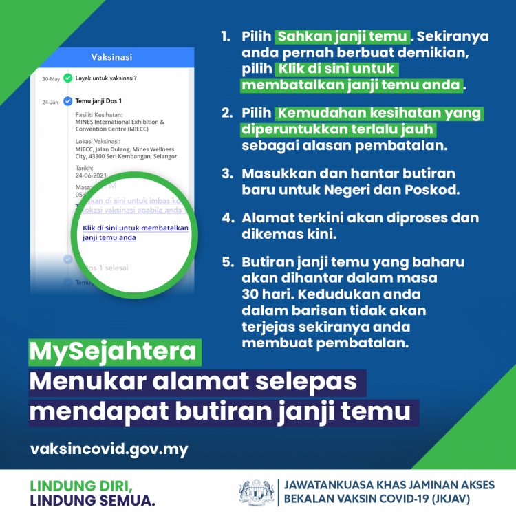 Panduan Tukar Alamat & PPV Selepas Mendapat Janji Temu Suntikan Vaksin Di MySejahtera