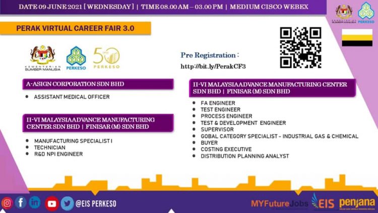 Perak Virtual Career Fair 3.0 Anjuran PERKESO. Daftar Temuduga Online Sekarang
