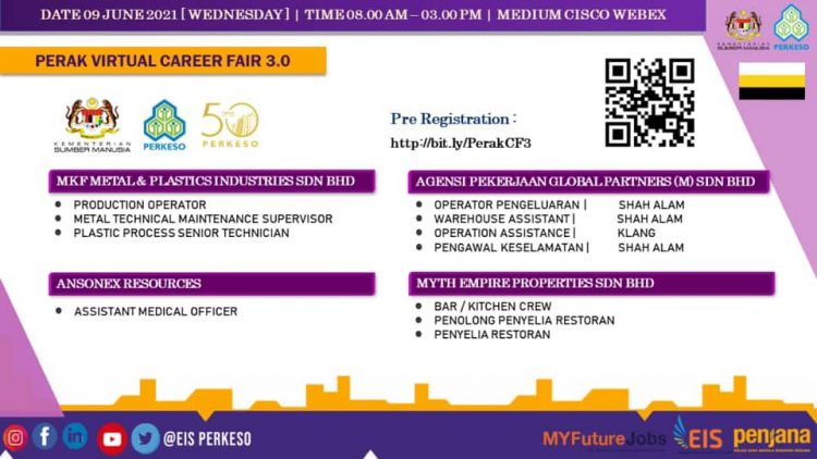 Perak Virtual Career Fair 3.0 Anjuran PERKESO. Daftar Temuduga Online Sekarang