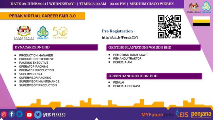 Perak Virtual Career Fair 3.0 Anjuran PERKESO. Daftar Temuduga Online Sekarang