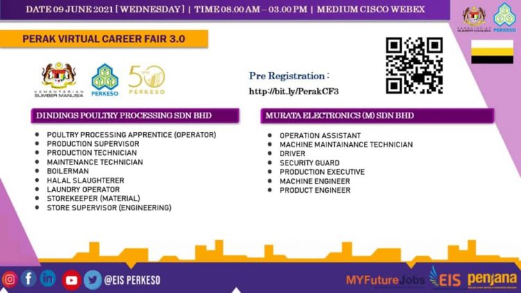 Perak Virtual Career Fair 3.0 Anjuran PERKESO. Daftar Temuduga Online Sekarang