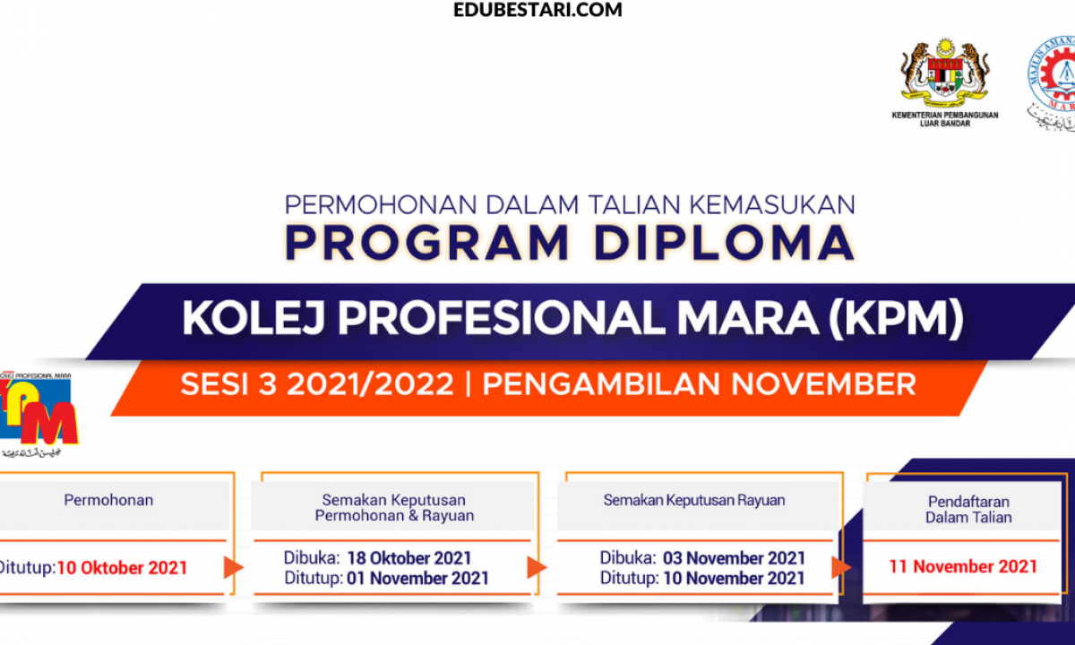 Permohonan Kemasukan Program Diploma Kolej Profesional Mara Kpm Ambilan November 2021 Edu Bestari